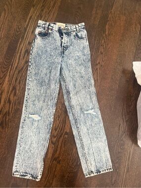 Acid Wash Straight Leg Jeans - Light Blue